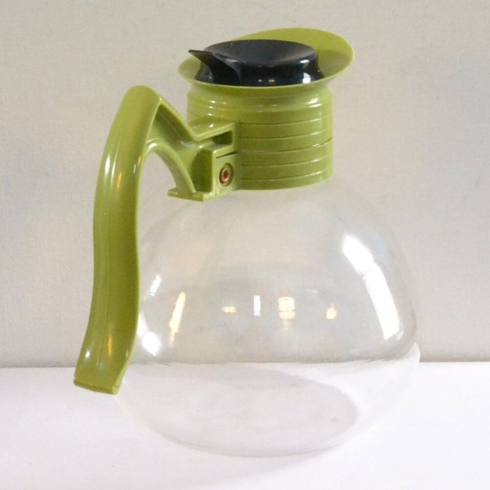 Vintage Clear Glass Avocado Handle Whistling Teapot Retro Kitchen Decor - Picture 3 of 4
